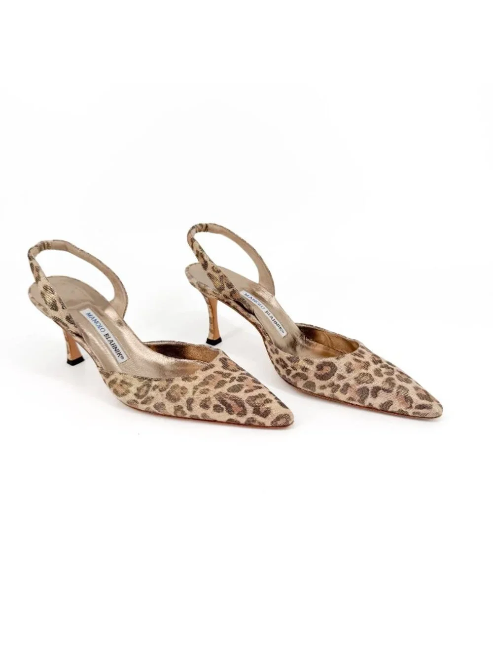 Manolo Blahnik Carolyn 70 Metallic Leopard Slingback Pumps Size 38.5 US 8.5